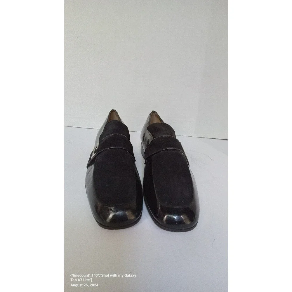 Contempo Collection Black Patent Leather Loafers with Decorative Silver‎ Buckle